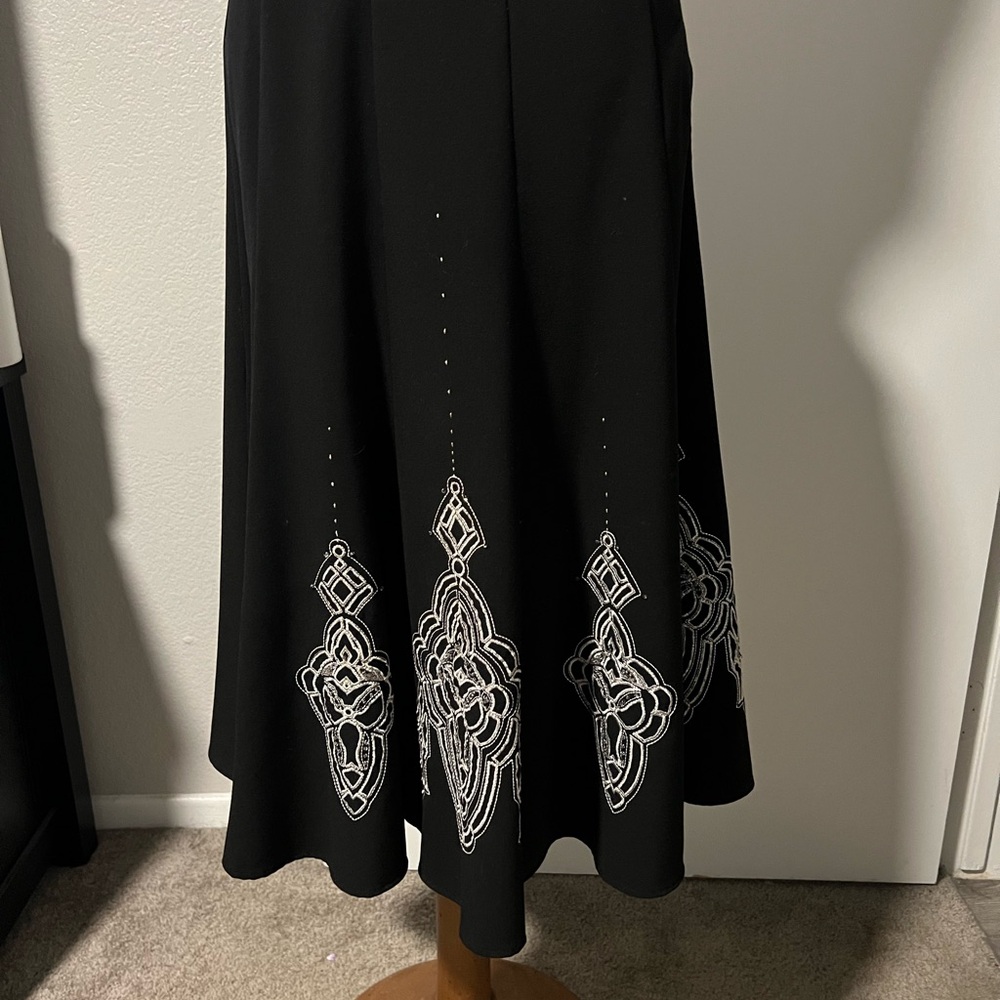 Sunny Leigh Black A-Line Skirt with White Embroidered Hem